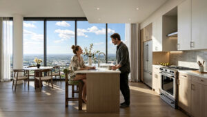 custom kitchen set with factory precision in an asymmetric kitchen corner